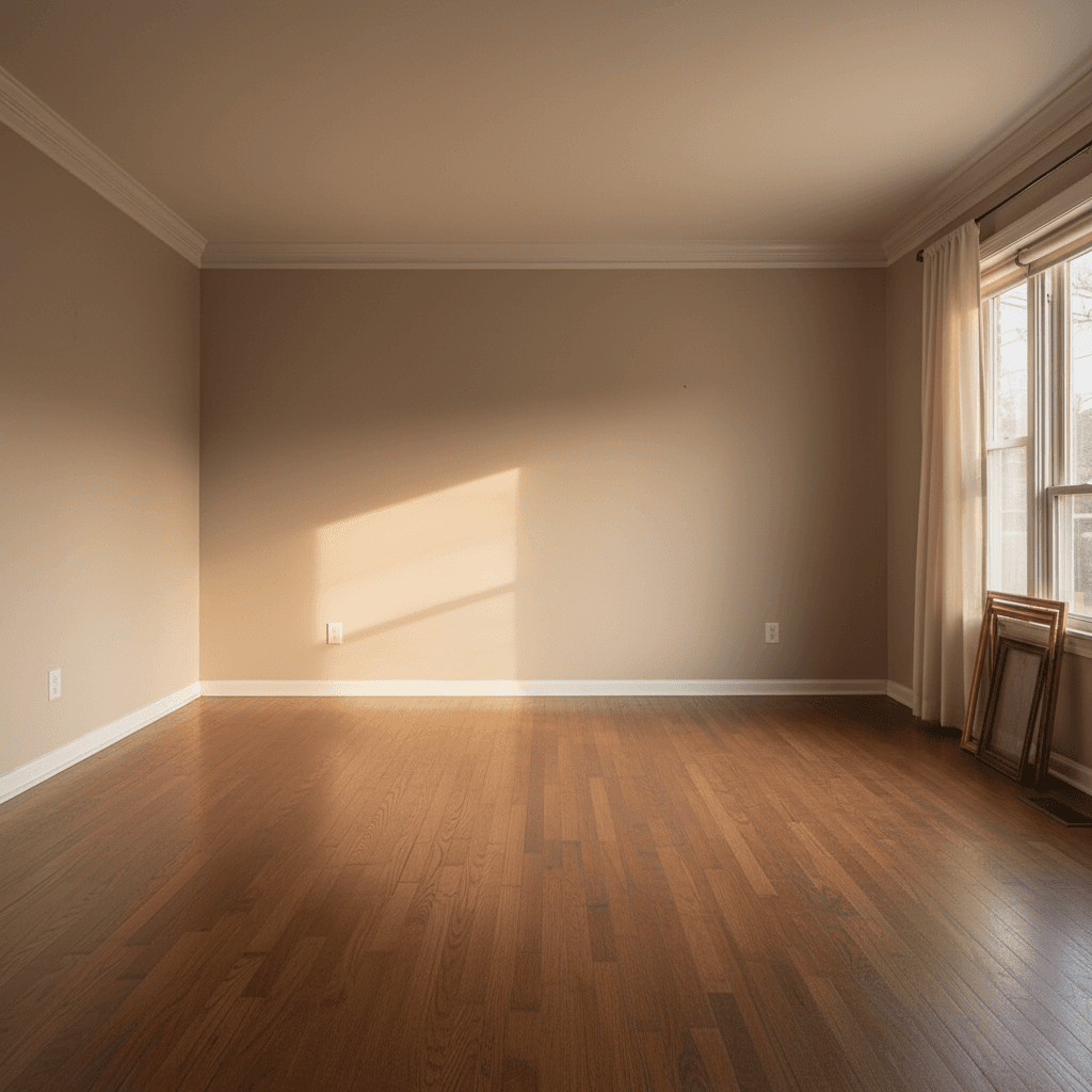 Empty living room with polished hardwood floors after a full estate cleanout by Steel City Cleanouts