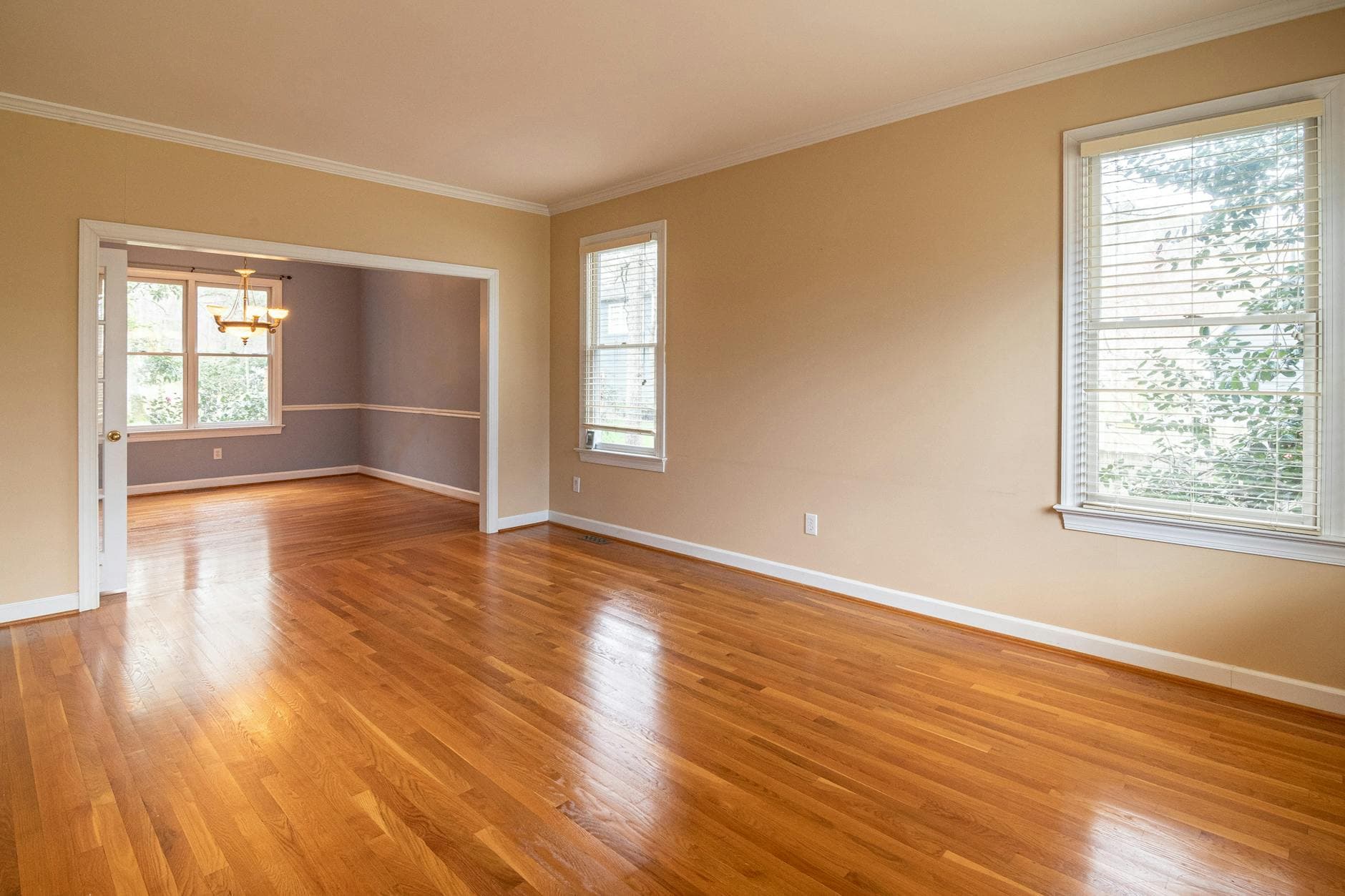 Empty living room with hardwood floors after a full estate cleanout by Steel City Cleanouts